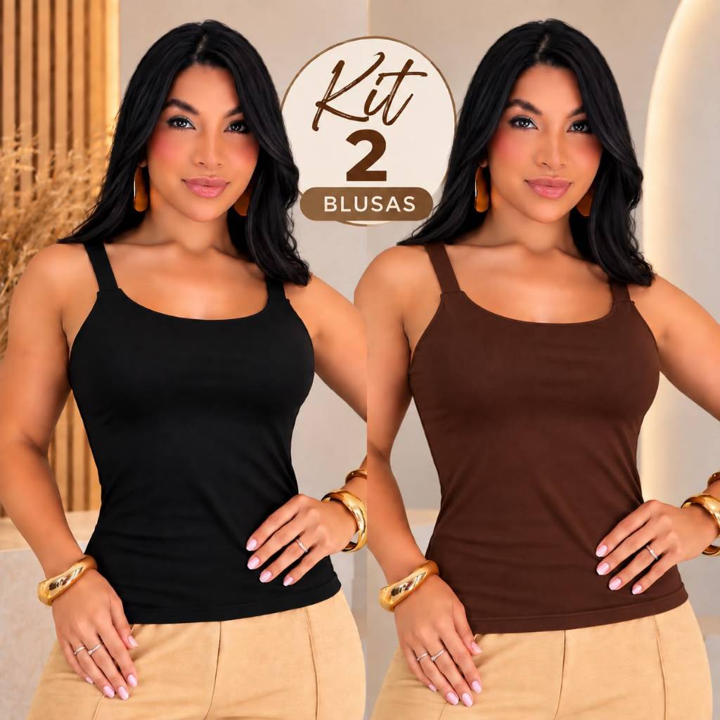 Kit 2 Regatas Femininas Poliamida Frente Dupla Moda Casual
