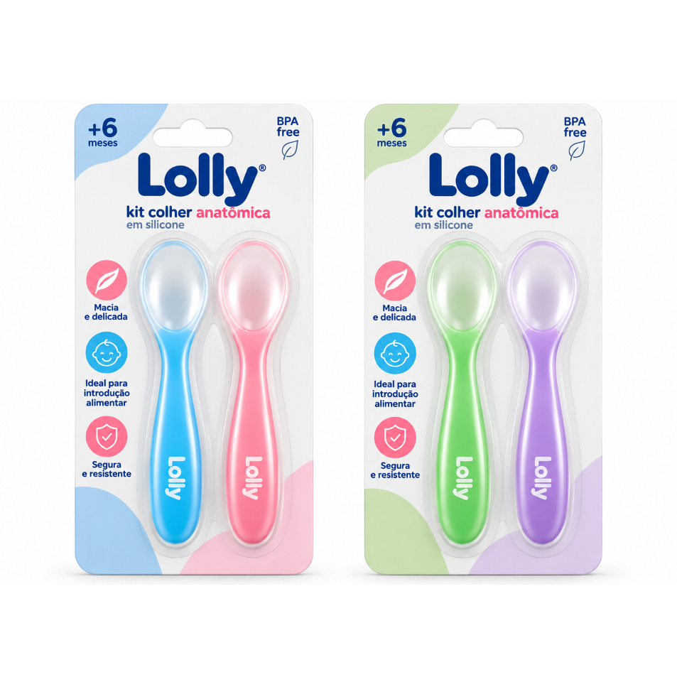 Colher de Silicone para Bebê Lolly Flexível Macia Introdução Alimentar Papinha Infantil