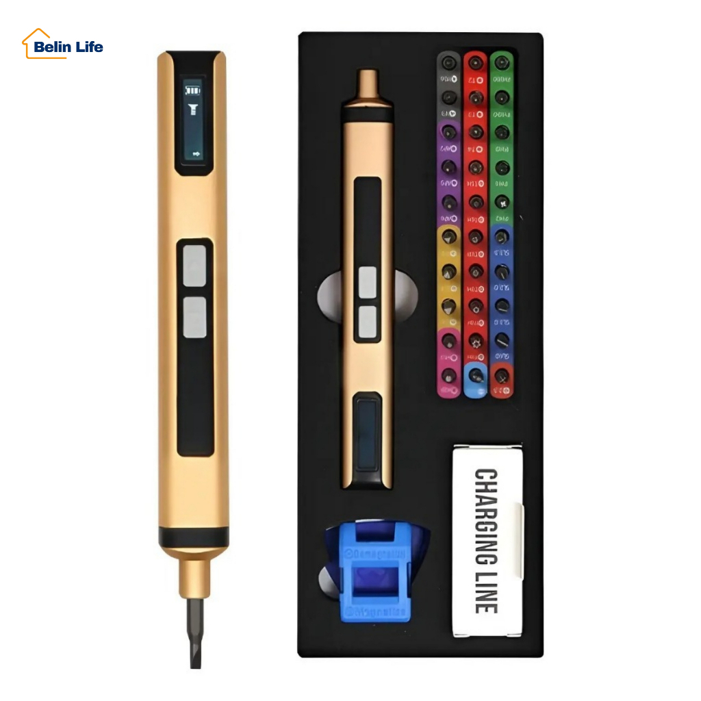 Parafusadeira Elétrica de Precisão Lectus LS-FR6033 Sem Fio 3,7V USB-C com 30 Bits e Estojo