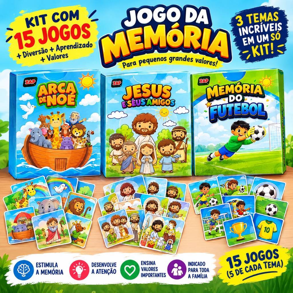 Kit com 3 até 12 Caixinhas Jogo da Memória JESUS E SEUS AMIGOS Brinquedo Educativo