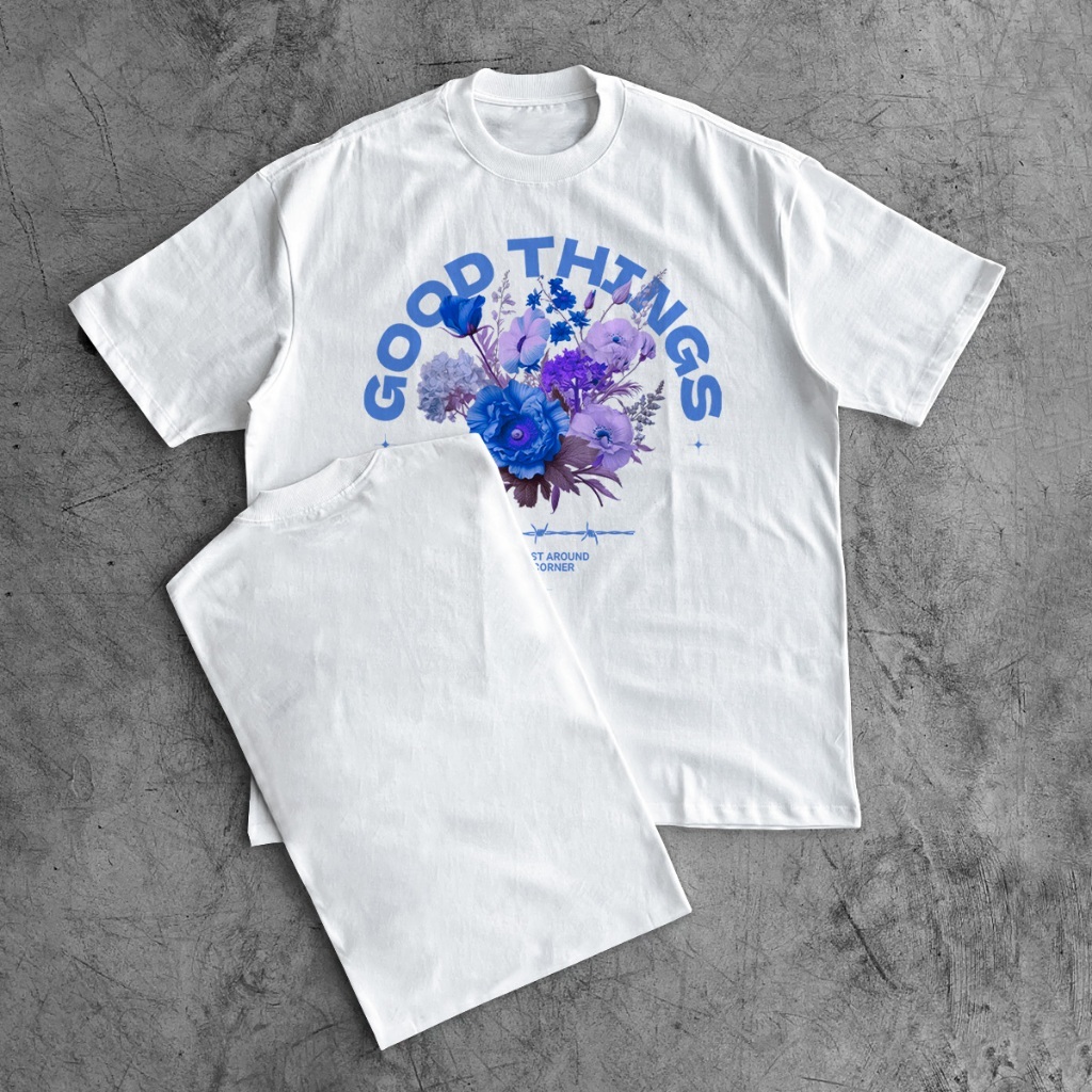Camiseta Unissex Oversized Good Things Estilo Streetwear Casual Floral Moderna Confortável E Versátil