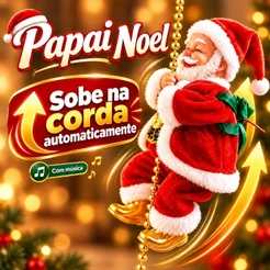 Papai Noel Escalador Musical 25cm Com Luz Fita 100cm Sobe E Desce Decoracao Natal