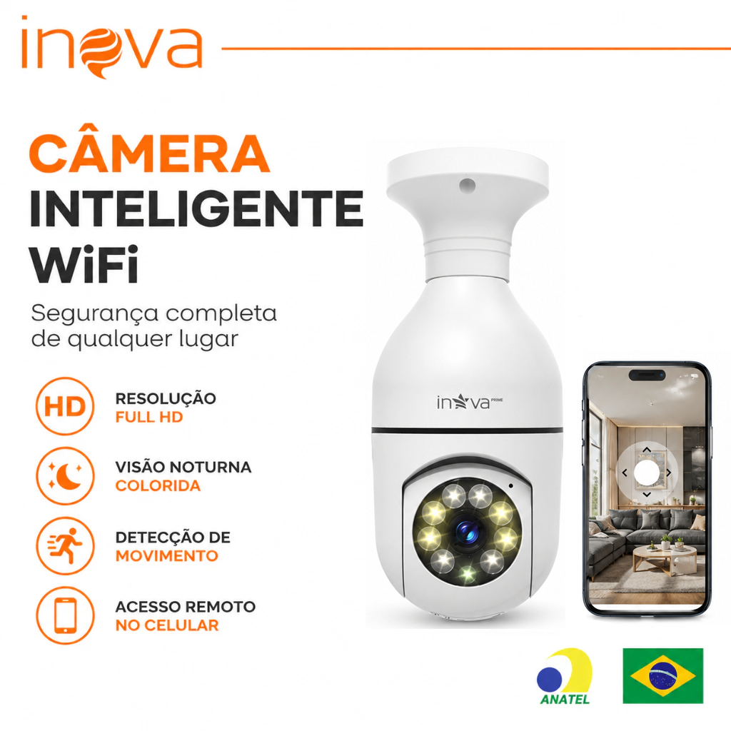 Inova Câmera de Segurança WiFi PTZ 1080P Full HD Icsee IP44 Visão Noturna Colorida Áudio 2 Vias 2MP