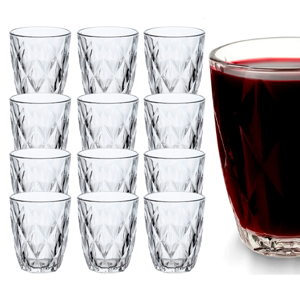 Jogo Até 12 Copos Baixos Diamond 300ml Vidro Grosso Diamante Luxo