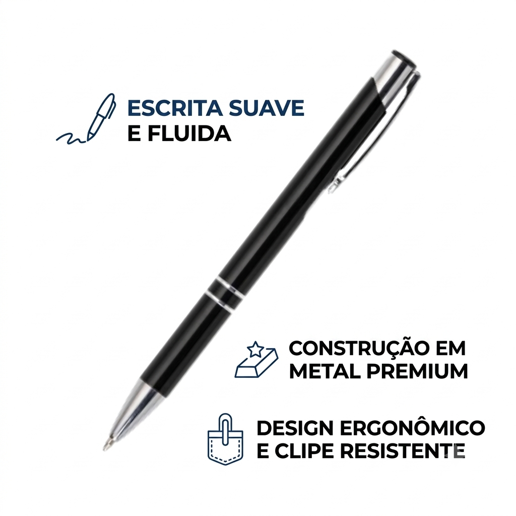 Caneta de Metal Executiva Kit C/ 3 Unidades Esferográfica Escrita Macia Luxo Presente