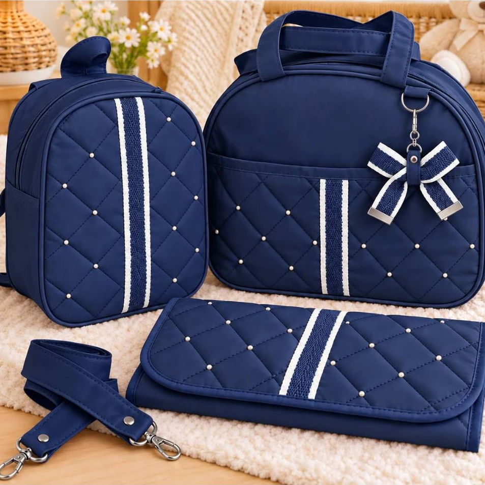 Kit Bolsas 3 Peças Para Bebê Maternidade Pérolas
