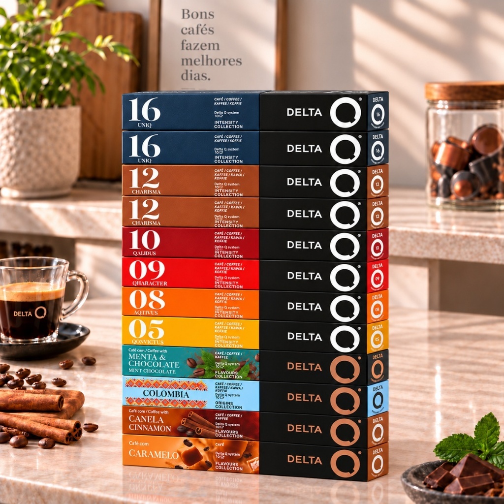 Delta Q Kit 120 Cápsulas Originais Todos Os Sabores 9 Variedades 12 Caixas Com 10 Cápsulas Cada Exclusiva Máquinas Delta