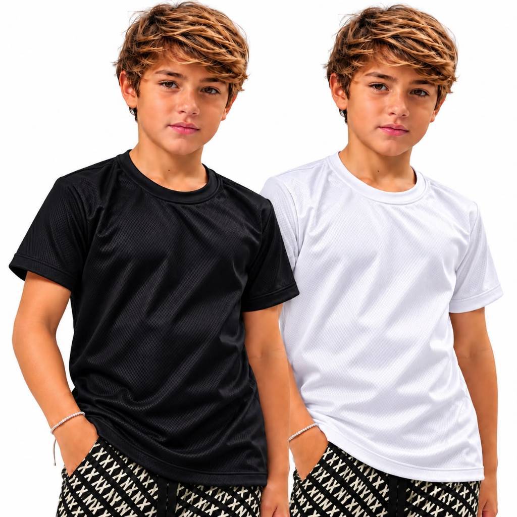 2 Kit Camiseta Infantil Esportiva Tecido Furadinho Leve e macio