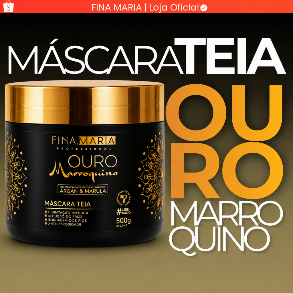 Hidratação Intensa Mascara Teia Ouro Marroquino 500g | Com Óleos de Argan e Marula Efeito Desmaia Fios | Fina Maria