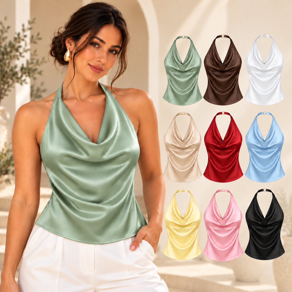 Blusa Feminina Frente Única em Cetim com Decote Degagê Costas Abertas Elegante para Festa e Noite