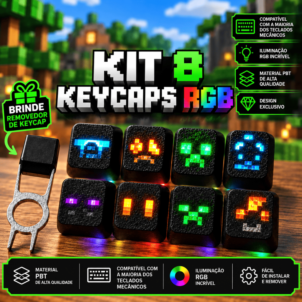 Kit 4 ou 8 Keycaps Gamer RGB Teclas Personalizadas para Teclado Mecânico com Removedor