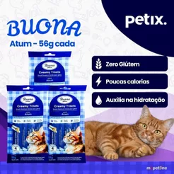 Kit 3 Petiscos Sachês Buona Petix Atum Creamy Treats Para Gatos 4 Sachês 56g