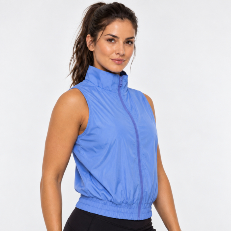 Colete Feminino Corta Vento Sem Manga com Zíper Esportiva Casual