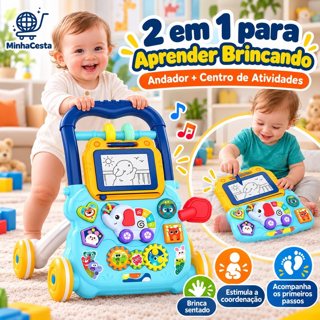 Andador Infantil Empurrador Musical Didático Educativo Empurrador Bebê Quadro Magico Educativo P20