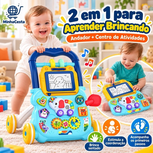 Andador Infantil Empurrador Musical Didático Educativo Empurrador Bebê Quadro Magico Educativo P20