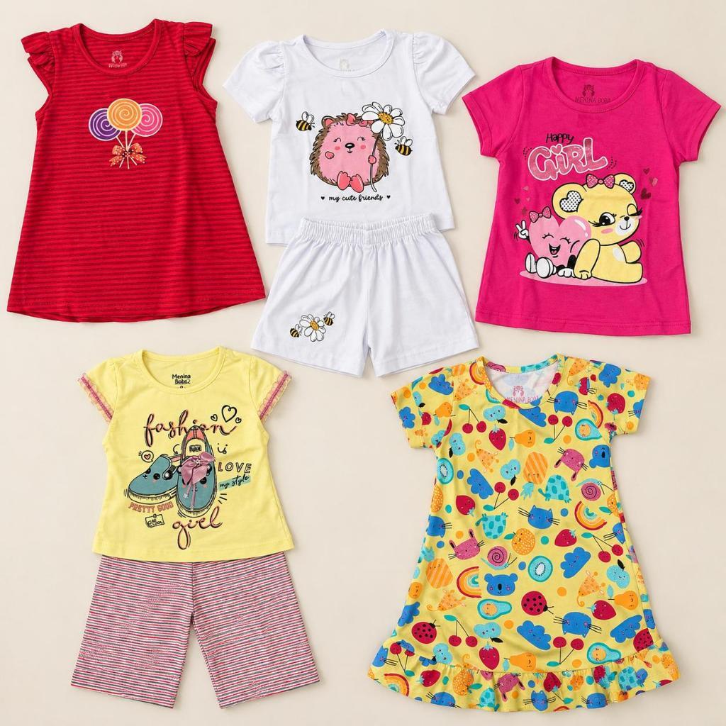Kit Conjuntos Infantil de Verão Menina Infantil Estampas Sortidas Envio Rápido TAMANHO 2