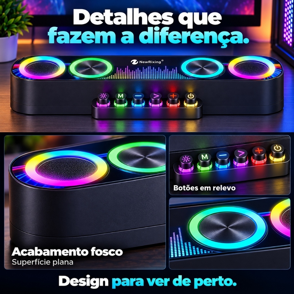 Caixa de Som Bluetooth Gamer Soundbar Alta Iluminação Led Rgb para Computador Pc Notebook Tv Usb · foto 2