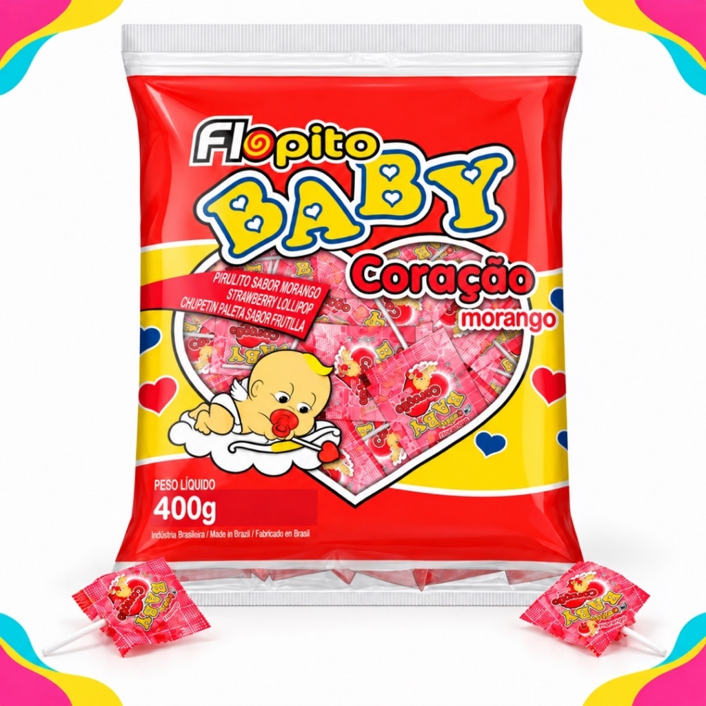 Pirulito baby coração com 100 unidades Flopito - Florestal
