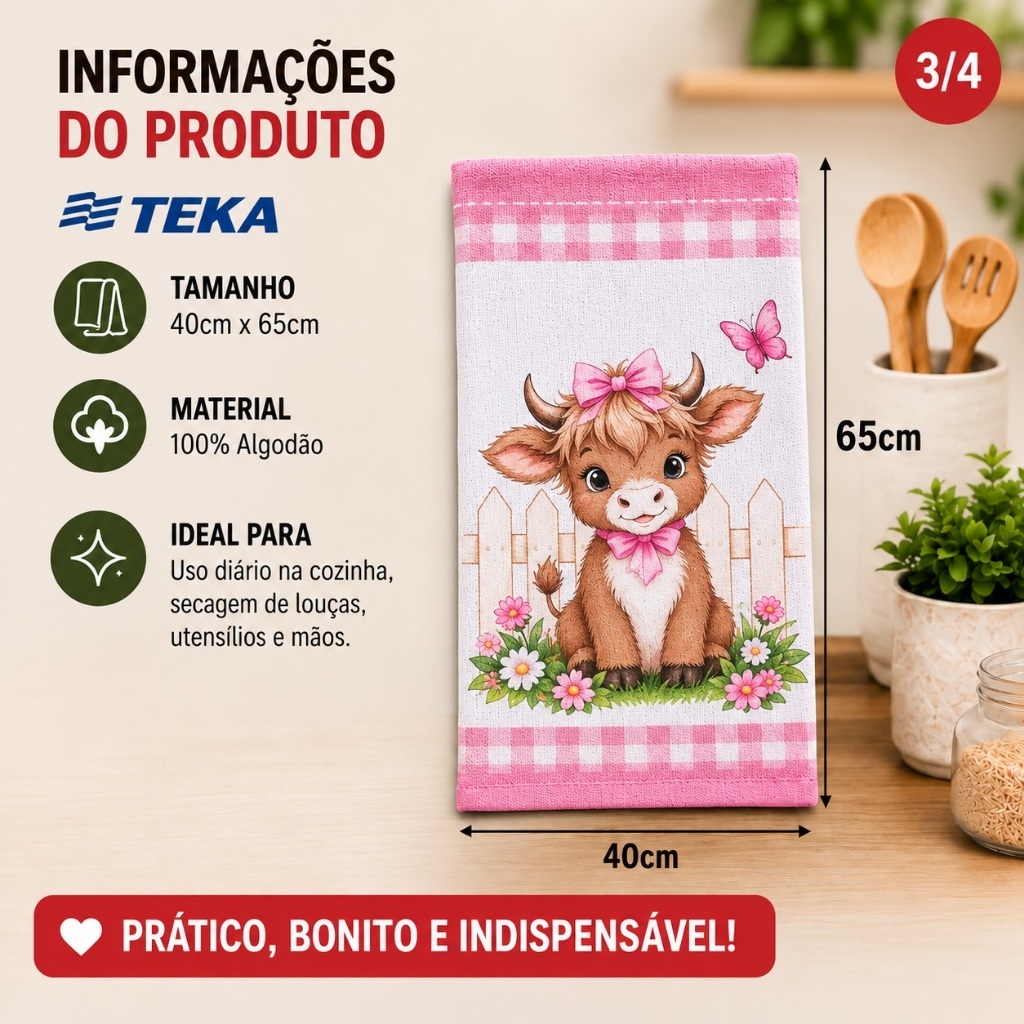 Kit 10 Pano de Prato Copa Atoalhados Teka 100% Algodão — imagem 2 de 2