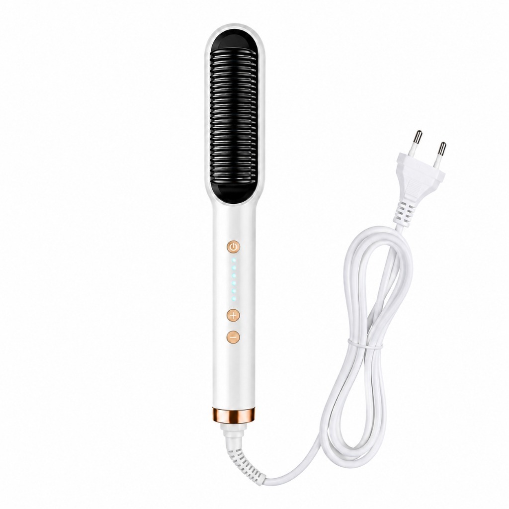 Escova Alisadora Bivolt 5 em 1 - Alisa, Hidrata, Modela, Alinha e Anti-Frizz - Branca