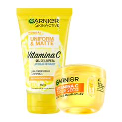 Garnier Kit Vitamina C, Gel de Limpeza 150g e Hidratante Facial Toque Seco Antimanchas 85g