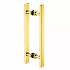 Puxador Duplo Barra Chata para Porta Madeira/Vidro 40 cm Alumínio Dourado Brilhante Resistente