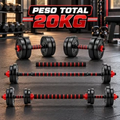 Kit Halteres Barra Anilhas Musculação Fitness Ajustável Academia Até 20kg