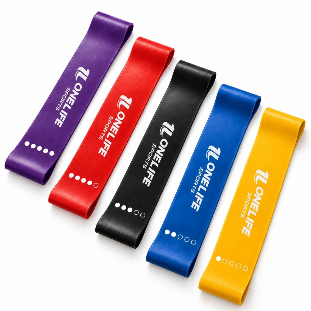 Kit 5 Faixas Mini Band em Látex com 5 Intensidades para Exercícios, Resistência Muscular, Pilates, Yoga e Fitness