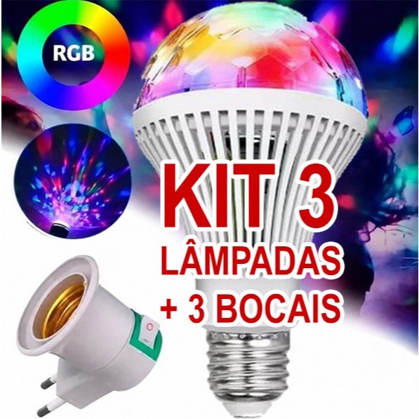 Lâmpada Giratória Colorida Led Bola Maluca Globo Rgb + Adaptador Tomada para Festas Baladas
