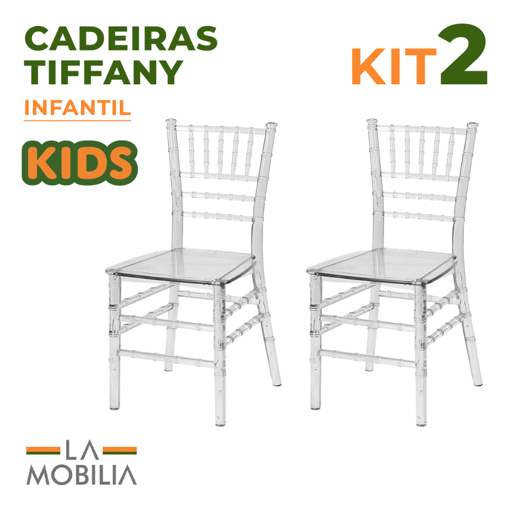 Kit 2 Cadeiras Infantil Policarbonato Transparente Cristal para Brinquedoteca e Eventos