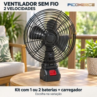 Ventilador de Mesa Sem Fio com 2 Velocidades e Carregador para Casa e Camping CX-70590