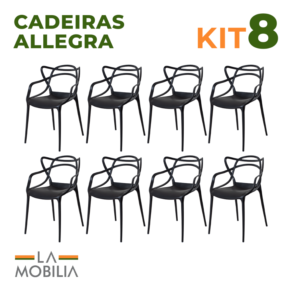 Kit 8 Cadeiras Allegra Polipropileno Cozinha Área Gourmet e Varanda