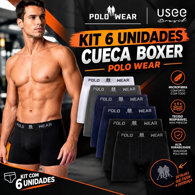 Kit 6 Cueca Boxer Microfibra Polo Wear Kit Cueca Box Sem Costura Cueca Masculina Premium Original