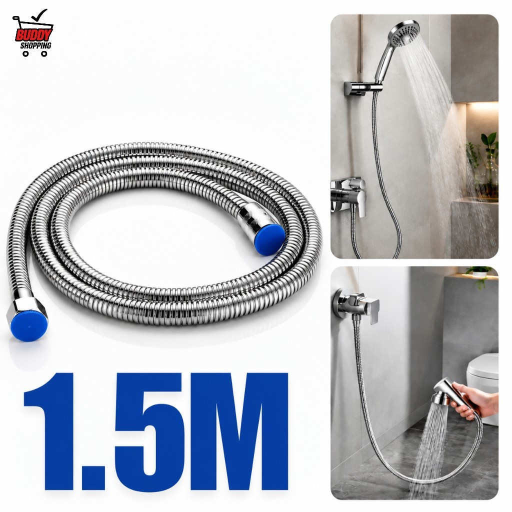 Mangueira de Chuveiro 1,5m Plástica Flexível Universal Prata ou Preta para Ducha de Banheiro