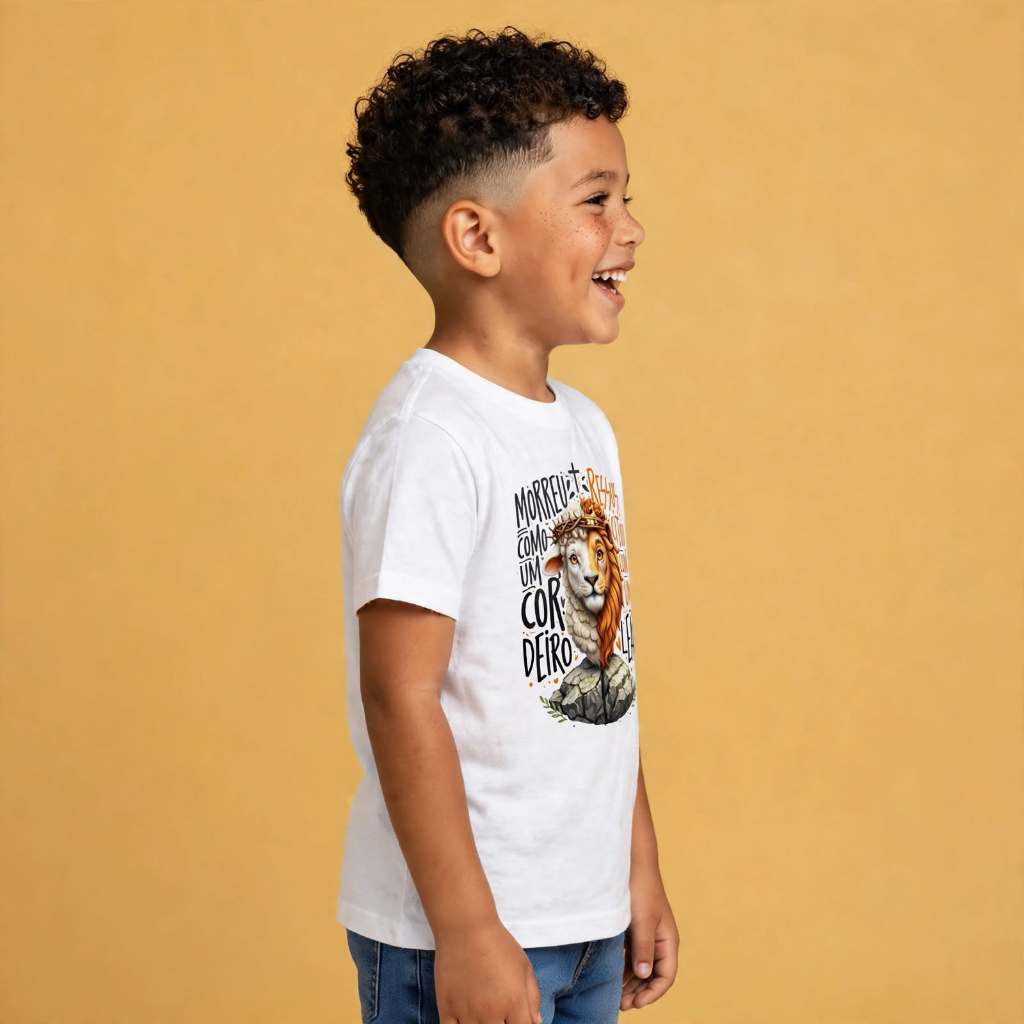 Camiseta Infantil Juvenil Estampada Leão Ovelha Cristão 100% Algodão Premium Criança Personalizada Blusa Camisa Unissex — imagem 2 de 2