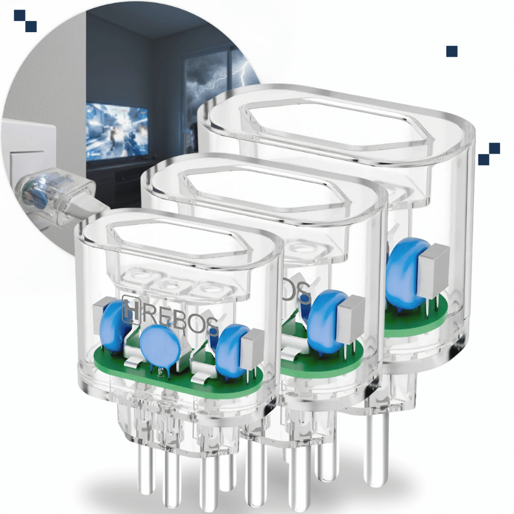 Kit 03 Protetor de Surto Dps Hrebos 3 Pinos 20A Bivolt Transparente Anti Raio Surtos Elétricos