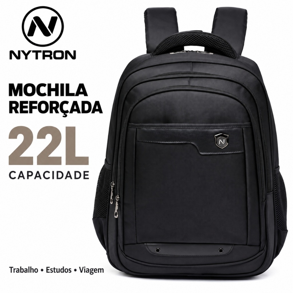 Mochila Executiva Masculina Trabalho Reforçada Resistente Nytron Alça Cabo de Aço 22L