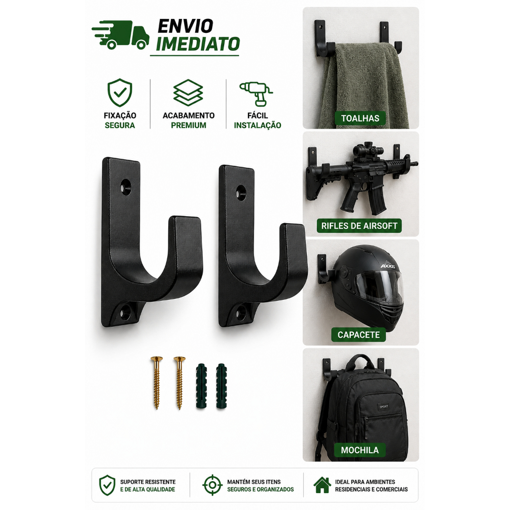 Suporte De Parede Para Capacetes, Espingarda e Carabina De Pressão... ABS Reforçado Universal Gancho — imagem 2 de 2