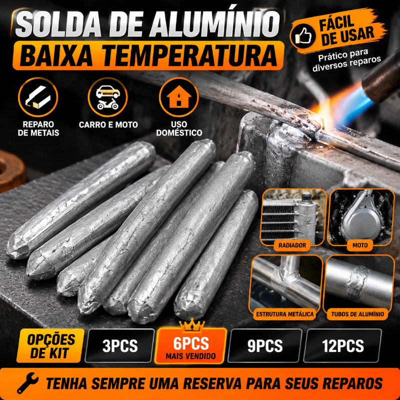 Vareta Solda Mágica Alumínio Baixa Temperatura Fluxo Interno Haste Barra Eletrodo Reparo de Metais Carro e Moto