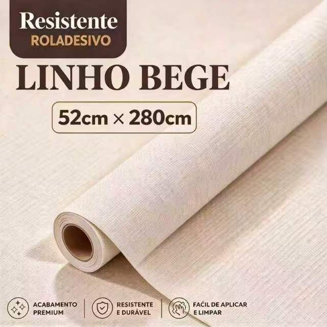 Papel de Parede Linho Bege Relevo Profundo - Rolo 2.8m x 53cm - Vinílico Anti-Rasgo