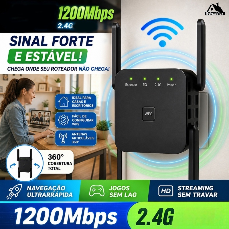 Repetidor WiFi 1200 Mbps Ultra Rápido Sinal Forte rede sem fio Amplificador De Sinal 110V/220V