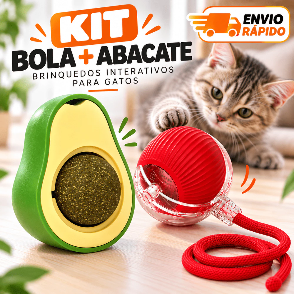 Kit Brinquedos Interativos para Gatos Bola Inteligente Automática LED Recarregável USB e Abacate Catnip Erva de Gato