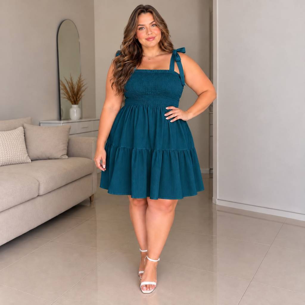 Vestido curto plus size feminino lastex soltinho com alças G1 G2 G3