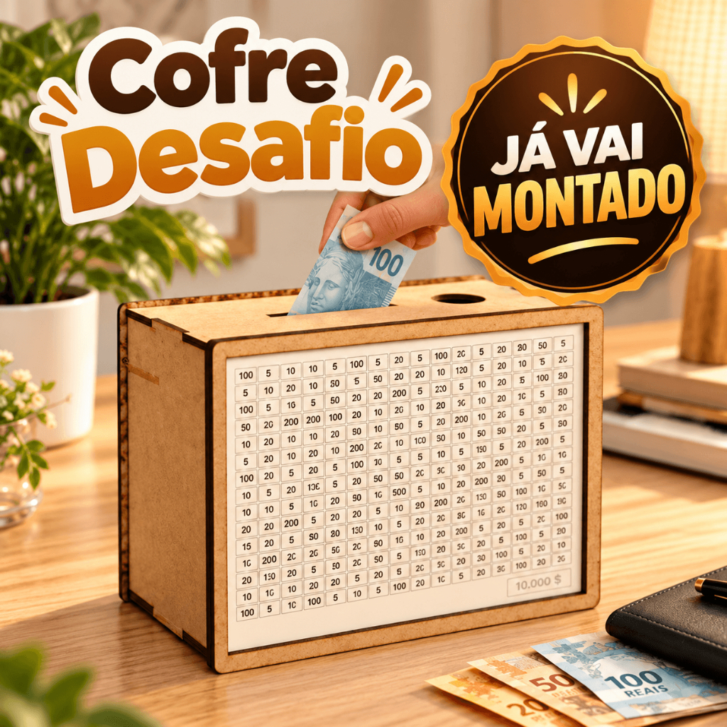 Cofre MDF Desafio 1 Mil/2.500/5 Mil/10 Mil/20 Mil Caixa Dinheiro Cofrinho de Madeira Escolha Sua Meta