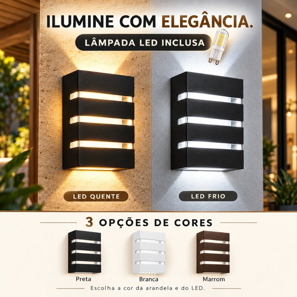 Arandela Luminária Kit 05 Und Slim 3 Frisos Led Incluso Moderna Externa/Interna Muro Parede Bivolt