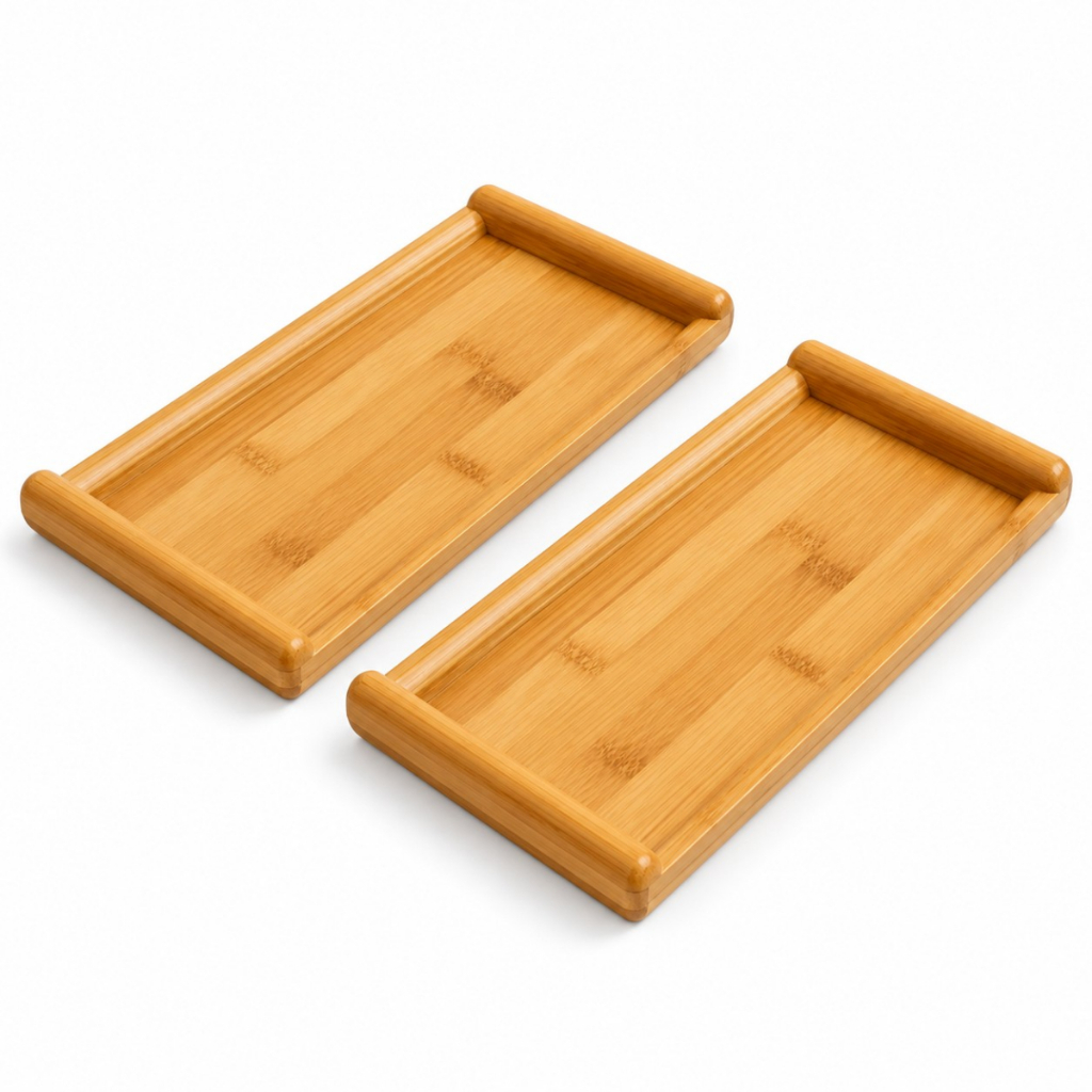 Kit 2 Bandejas Retangulares de Bambu 32 x 15 cm com Alças Mimo Style
