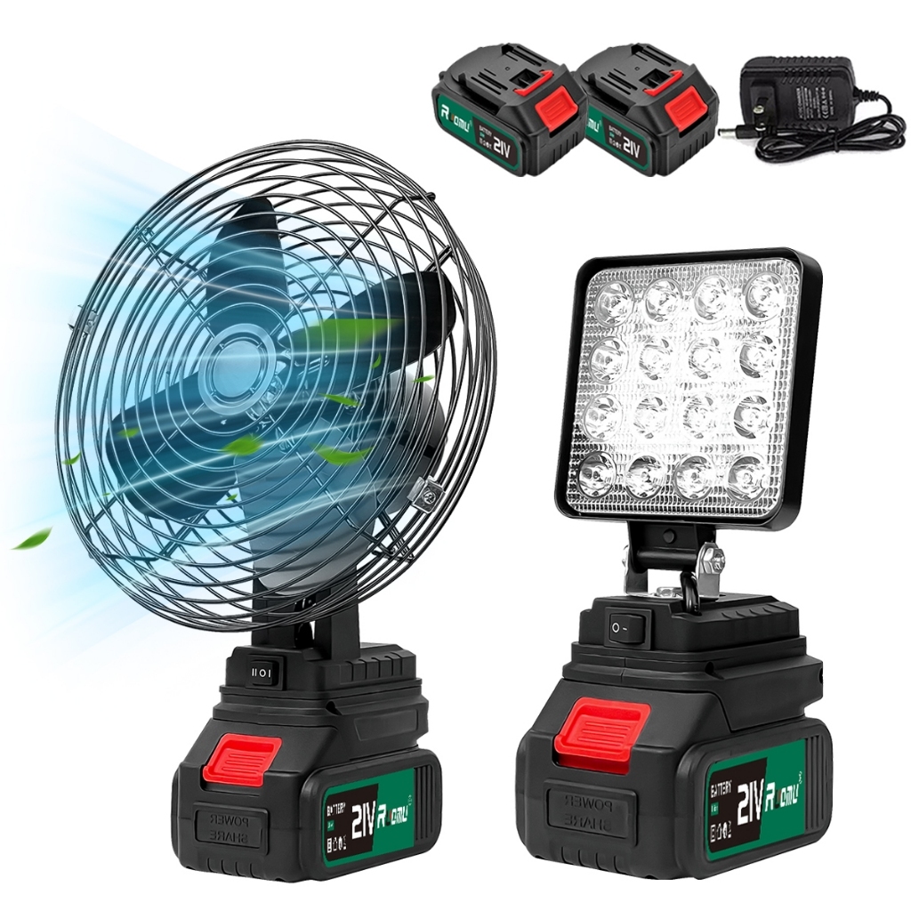 Ventilador Portatil 8'' + Luz Led 4'' Portatil Luz Inclui Bateria Recarregável