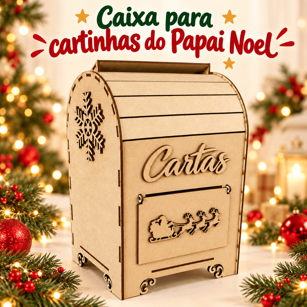 Correio Natalino em MDF para Cartinhas do Papai Noel Caixa de Correio Decorativa Natal Desmontada