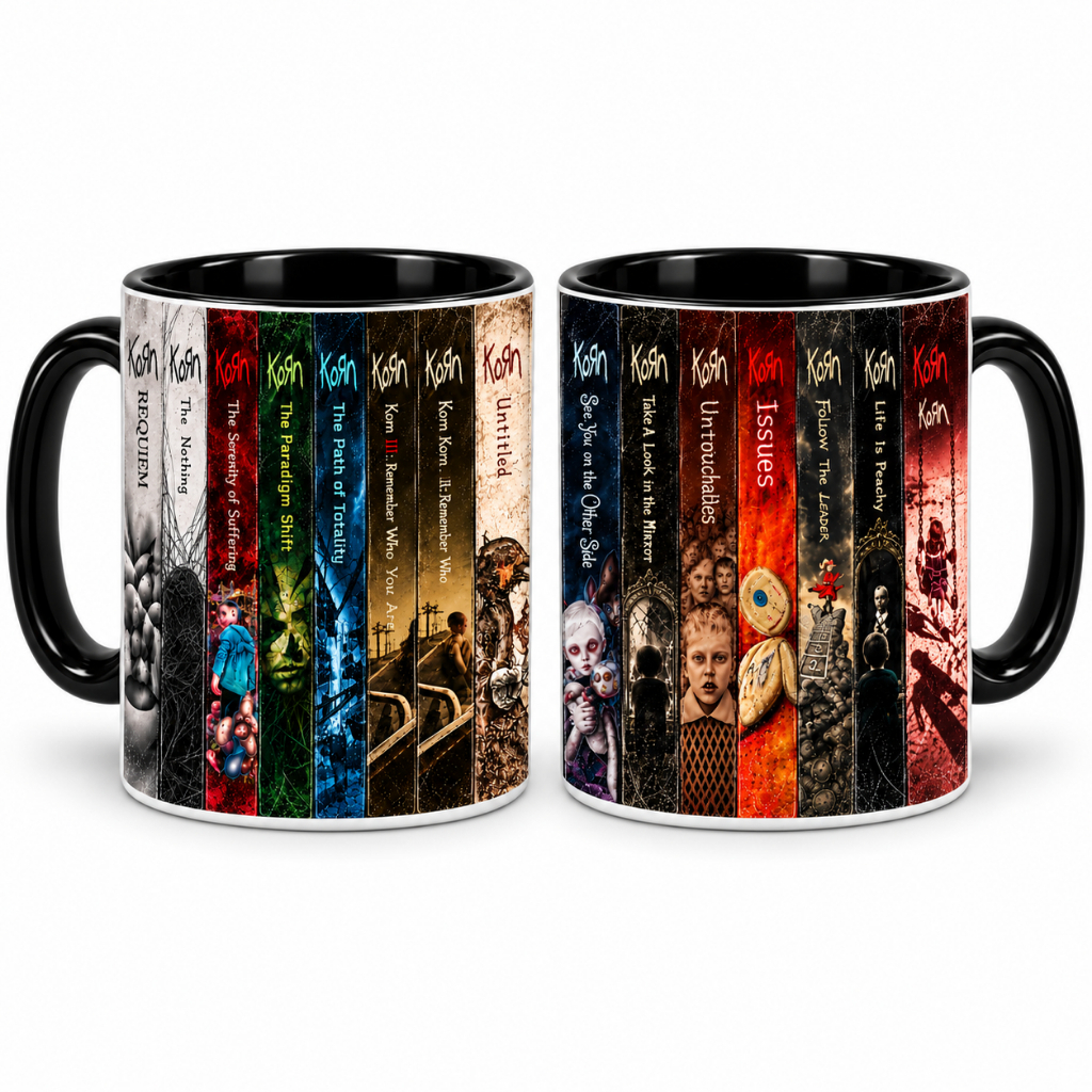 Caneca Korn 325ml Cerâmica Rock Nu Metal Discografia Álbuns Presente para Fã