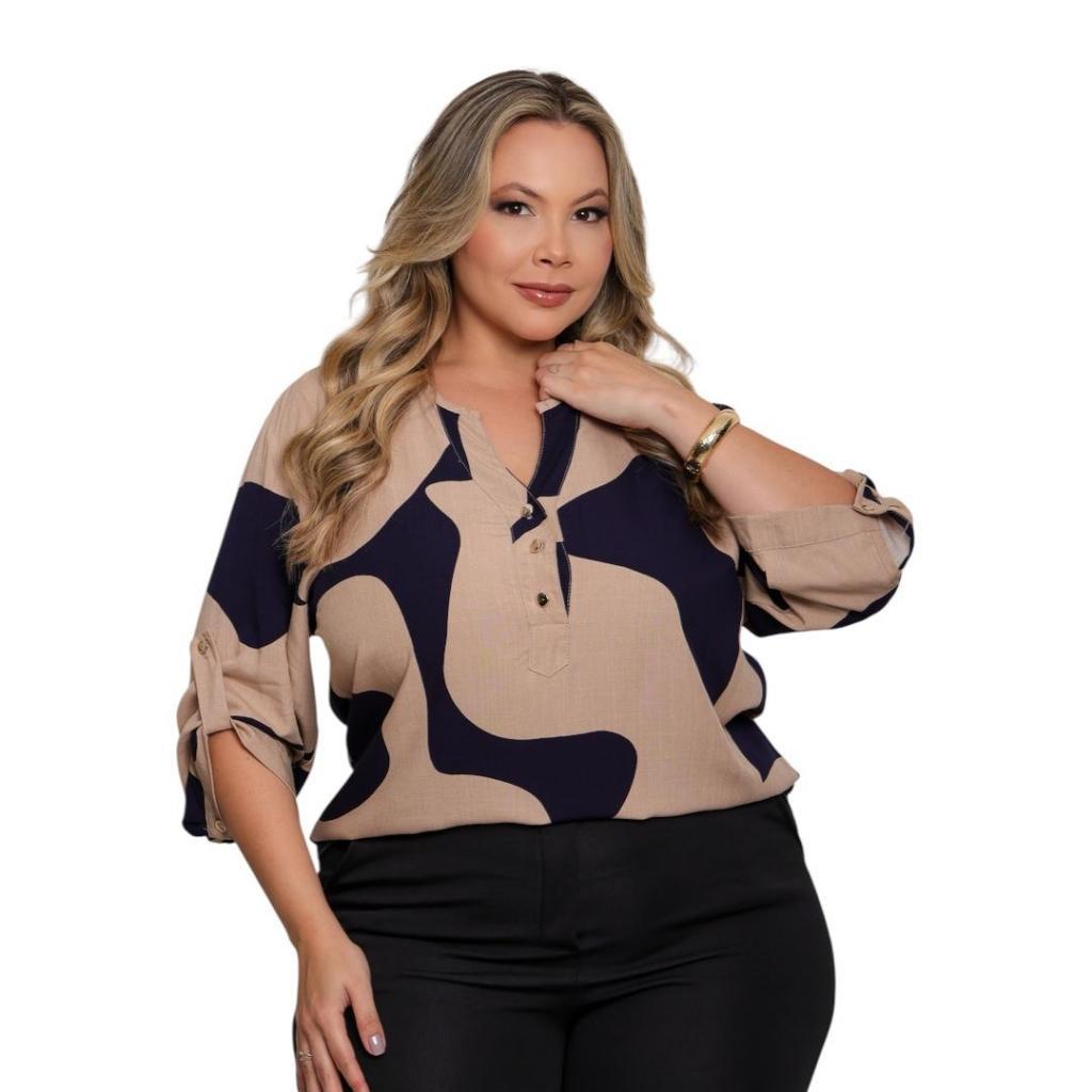 Blusa Feminina Plus Size Estampada Elegante Manga 3/4 Confortável e Moderna — imagem 2 de 2
